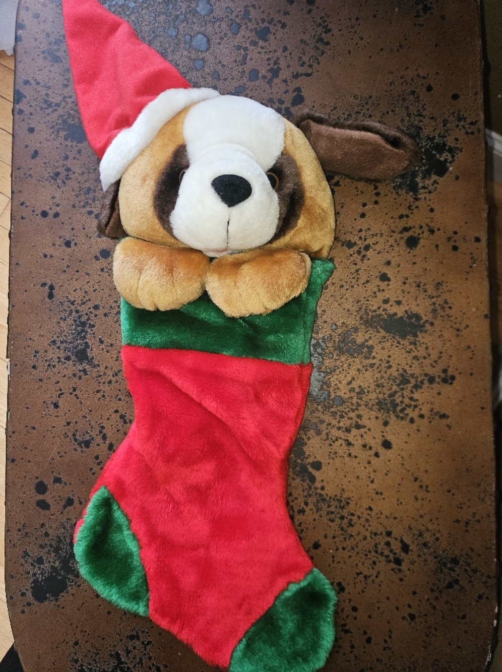 Plush Puppy Christmas Stocking - Red & Green